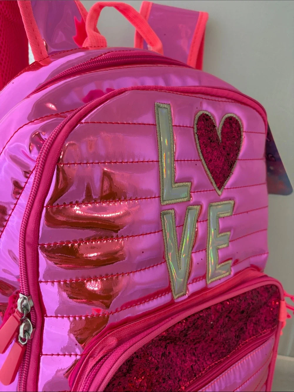 New Beautiful Girls Pink Glitter 'LOVE' Backpack and Lunch Bag Set